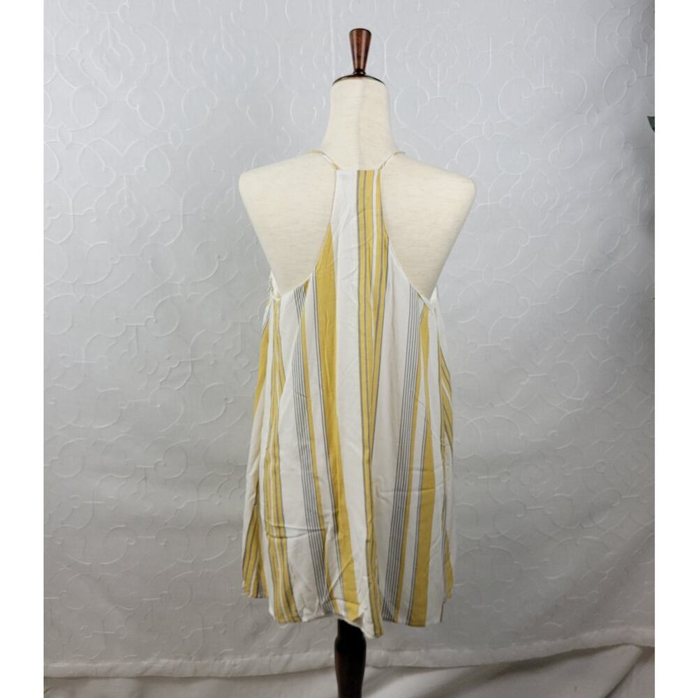 Cage Womens Slip Dress L Yellow Striped Babydoll Racerback Spaghetti Strap Mini